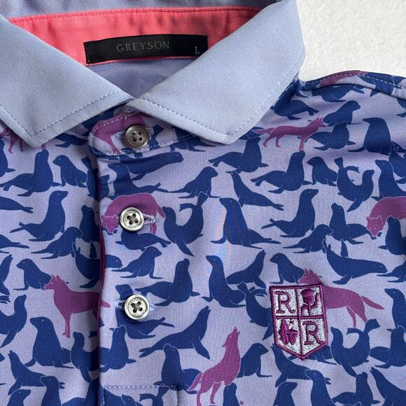 Greyson Youth Seals and Wolf Pring Polo Boys L 8-9 Blue Golf Performance Preppy - Picture 3 of 9